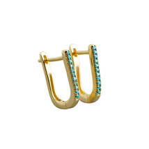 Anyco Earrings Gold Plated Charms Bohemian Blue Zircon U Shaped Ear Buckle - £26.38 GBP