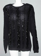 Vtg I.B. Diffusion Long Black Large Sequins Stripes Silk Blend Sweater Wms L/XL - £27.96 GBP