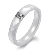 4mm White ceramic with Sterling Silver Plated Platinum Crystal Ring Size... - $3.95
