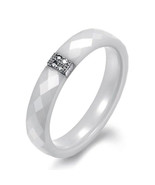 4mm White ceramic with Sterling Silver Plated Platinum Crystal Ring Size... - £3.12 GBP