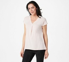 H by Halston Jet Set Jersey Extended Shoulder V-Neck Top with Pleats Ros... - £7.55 GBP