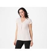 H by Halston Jet Set Jersey Extended Shoulder V-Neck Top with Pleats Ros... - $13.02 CAD