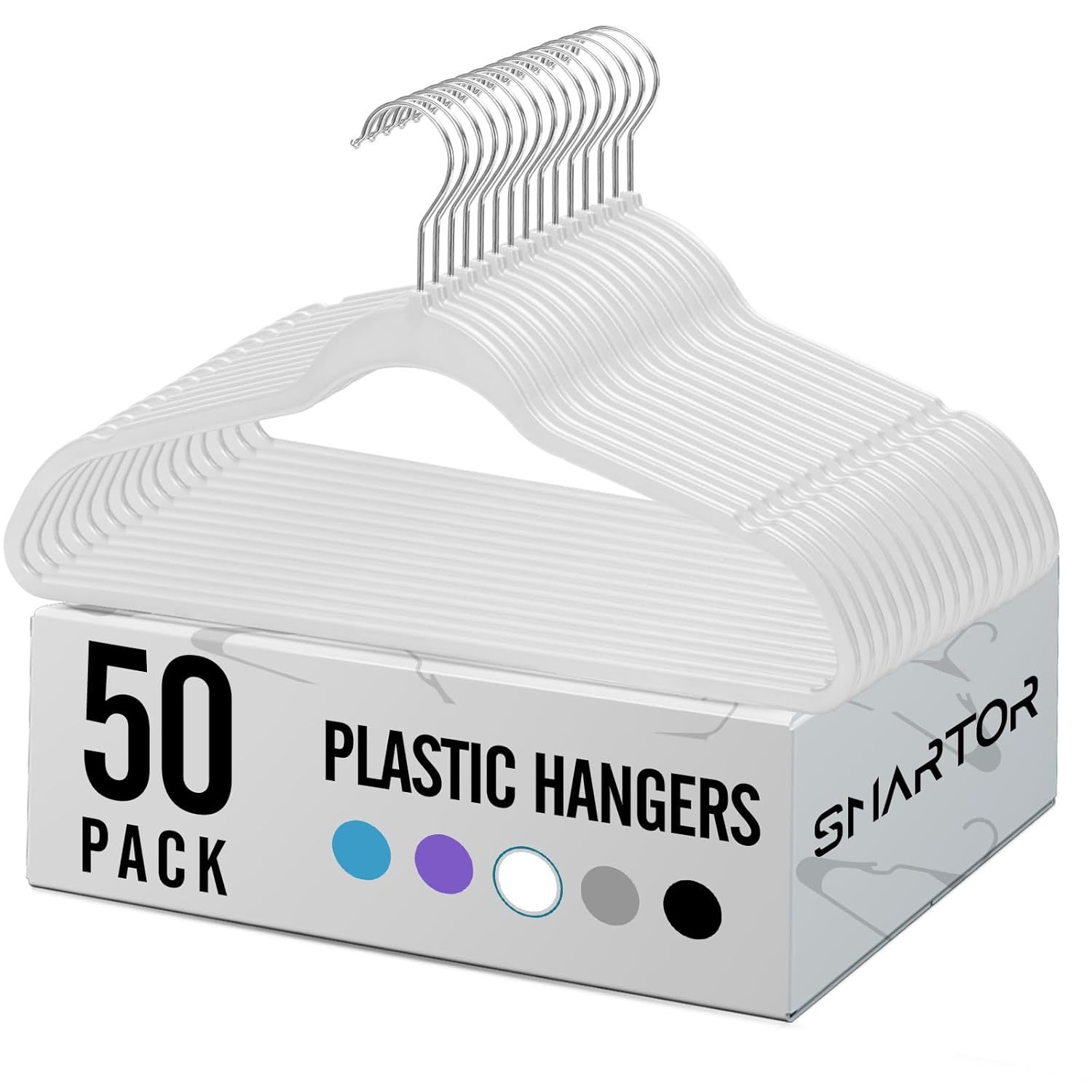 Plastic Hangers 50 Pack - Plastic Clothes Hangers Heavy Duty | Durable Coat And