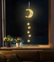 Hanging Light,Rattan Moon Star Fairy Lights Indoor Decorative Lights Window Ligh - £34.10 GBP