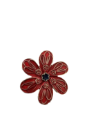VINTAGE Women&#39;s Gold Tone Red Enamel Flower Pin Brooch - $11.65 CAD