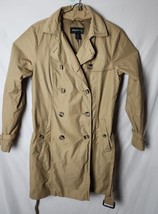 Eddie Bauer Women L Khaki Button Down Waist Belt Trench Coat - £35.54 GBP