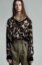 R13 WOVEN V-NECK SWEATER IN GREY/ORANGE LEOPARD- XS. BNWT. - £316.19 GBP