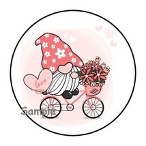 30 Love Gnome Envelope Seals Labels Stickers 1.5&quot; Round Valentine&#39;s Day Bike - £6.08 GBP
