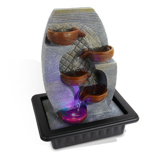 SereneLife Waterfall Electric Water Fountain Decor w/ LED Light, Indoor Outdoor
