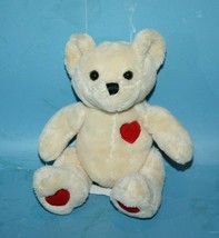 Valentine Teddy Bear 7&quot; Hallmark Cream Plush Red Hearts Feet Soft Toy Stuffed - £9.31 GBP