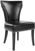 Carter Black Leather Dining Chairs, Set Of 2, Safavieh Mercer Collection. - £400.94 GBP