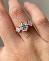 Princess Cut Moissanite Engagement Ring, Princess Cut Diamond Three Stone Ring - £80.38 GBP