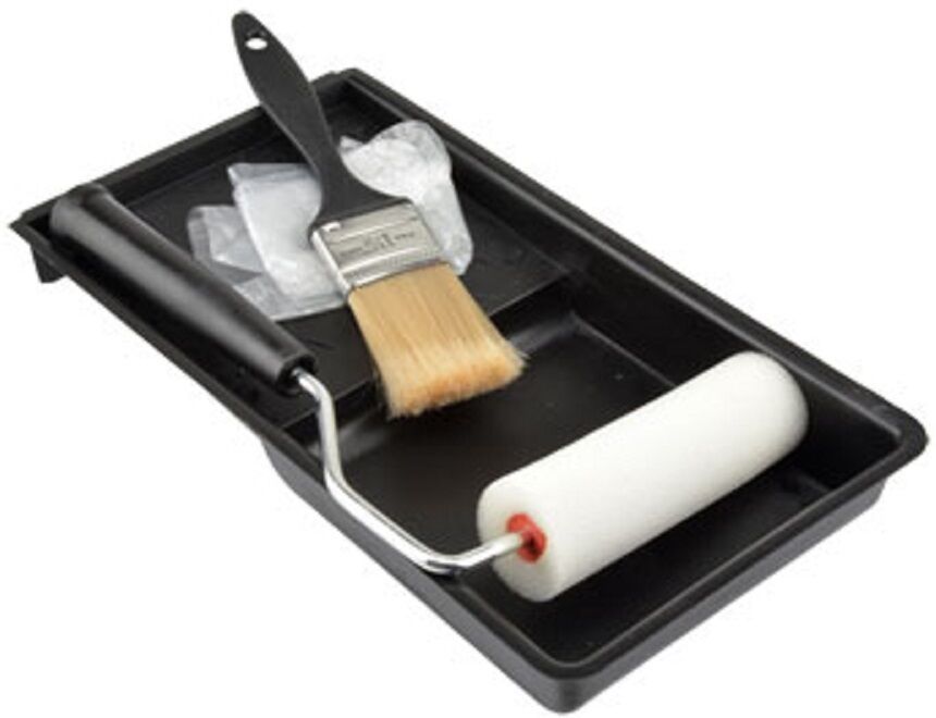 SMALL ROLLER BRUSH TRAY GLOVES PAINT SET 5 PIECE - $3.46