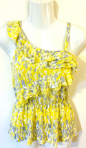 Epic Threds Girls Asymmetrical Ruffle Sleevess Summer Top  Yellow Gray L - £5.75 GBP