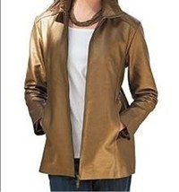 Women&#39;s X-mas Winter Outerwear metallic 100% genuine leather jacket plus... - $189.99