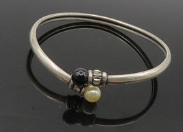 KBN KABANA 925 Silver - Vintage Pearl &amp; Onyx Bypass Cuff Bracelet - BT4375 - £50.88 GBP