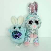 Lot Of 2 TY Sequin Plush RAINDROP Blue Bunny Rabbit Easter Stuffed Animal Easter - £17.11 GBP