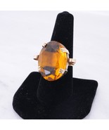 Huge Estate 1&quot; Simulated Citrine Orange Glass Ring Art Deco 10K Rose Gold - $683.83 CAD