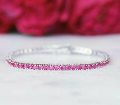  10.25Ct Round Cut Pink Sapphire 14K White Gold Over Exclusive Tennis Bracelet - £118.02 GBP