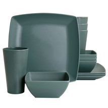 Gibson Home Grayson Melamine 12 Piece Square Dinnerware Set in Green - $67.99