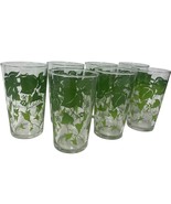 Federal Green Ivy Tumbler Drink Glasses Set Vintage Clear Floral Lot Of ... - $84.13 CAD