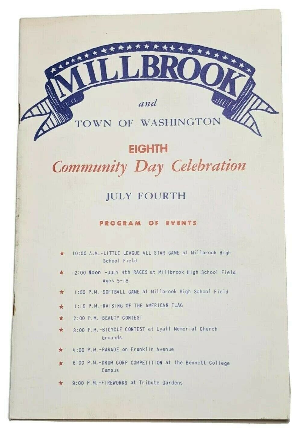 Vintage Millbrook Community Day Celebration Fourth of July 1975 Booklet AB88 New York