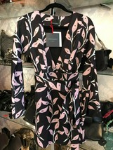 Cynthia Rowley Black &amp; Pink Floral Print Classic Wrap Dress Sz 8 $398 Nwt - £138.43 GBP
