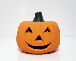 Vintage Terracotta Halloween Jack O Lantern Candle Holder  5.5&quot; T x 6&quot; D - £9.58 GBP