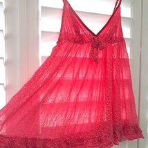 Victoria&#39;s Secret babydoll lingerie sz M Medium pink hearts sheer y2k Vi... - $25.00