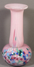 Art Glass Pink Bud Vase Bulb Base Hand Blown 6&quot; Tall Dotted Confetti Des... - $22.77