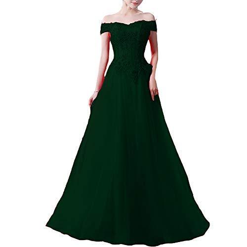 Custom Made Tulle Beaded Off The Shoulder Long Prom Evening Dress Emerald Green