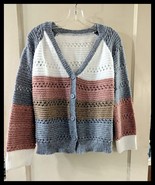 Women&#39;s Color Block Multi Color Short Button Up Cardigan Sweater L/XL - $19.64 CAD