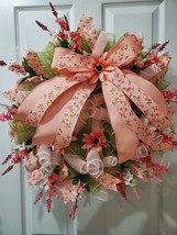 Wild Flower Everyday Wreath, Farmhouse, Jumbo, Craft, Handmade, Summer Peach - £51.43 GBP