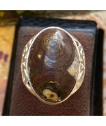 925 sterling Silver mens ring Natural Yemen magic dawodi Agate Aqeeq عقي... - $118.80