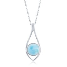 Sterling Silver Round Larimar Open Marquise Pendant - £38.08 GBP