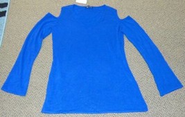 Womens Sweater Roz &amp; Ali Blue Long Sleeve Cold Shoulder V-Neck Top-size L - £14.22 GBP