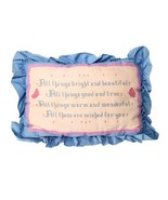 Handmade Cross Stitch Ruffle Pillow Lace Trim Butterfly 24x17 Vtg 90s Bl... - £15.75 GBP