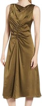 Lewit Olive New Green Womens Ruched Cowl Neck Satin Shift Cocktail Dress - $119.00