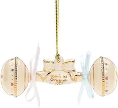 Lenox 2023 Baby&#39;s First Christmas Rattle Ornament 1st Ivory Gold Ribbon Gift NEW - £31.45 GBP