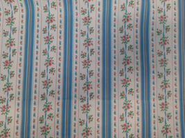 Charming Vintage Pink Floral and Blue Stripe Ribbon Pillow Ticking ~ 42&quot;... - £30.49 GBP