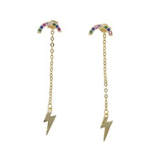 2021 summer new arrived romantic tassel chain earrings bolt flash charm cz rainb - £10.99 GBP