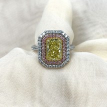 1.59 Ct IGI Vivid Yellow Radiant Lab Grown Diamond 2.62 TCW Ring 14k White Gold - $2,394.24