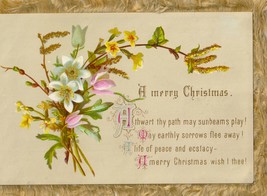 1800&#39;s Victorian Folding Christmas Card With Floral Designs &amp; Silk Fringe  - $24.50