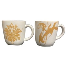 Threshold 2-Mugs Gold Abstract Design White Stoneware Coffee Tea Cup 16 oz. - £31.05 GBP