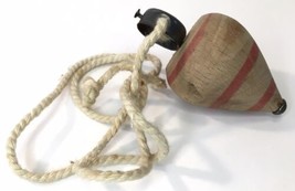 Handmade Antique Wood Spinning Top with 25&quot; String Old Handcrafted Toy - £23.20 GBP