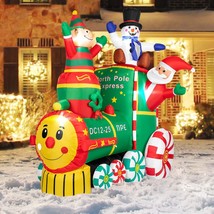 6Ft Height Christmas Inflatable Locomotive With Santa Claus Elf And Snowman Buil - £147.39 GBP