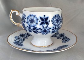 ROSINA Fine Bone China (England) Blue/White/Gold Floral Tea Cup &amp; Saucer Set - £15.11 GBP