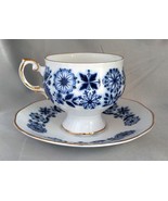ROSINA Fine Bone China (England) Blue/White/Gold Floral Tea Cup &amp; Saucer... - £15.02 GBP