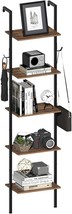 Tohomeor Industrial Bookshelf Wall Mounted 5-Tiers Ladder Shelf, Brown, Narrow - $77.99