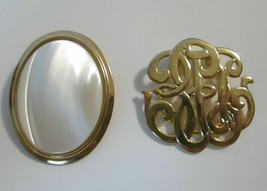 Vintage Scarf  Clip Gold Tone 2pc Lot  Monogram &amp; Pearl Tone - £11.99 GBP